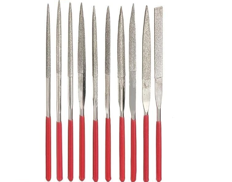 10-Tlg. Set Diamant Feilen Set Micro Diamantfeile Schlüsselfeile Modellbau Rot