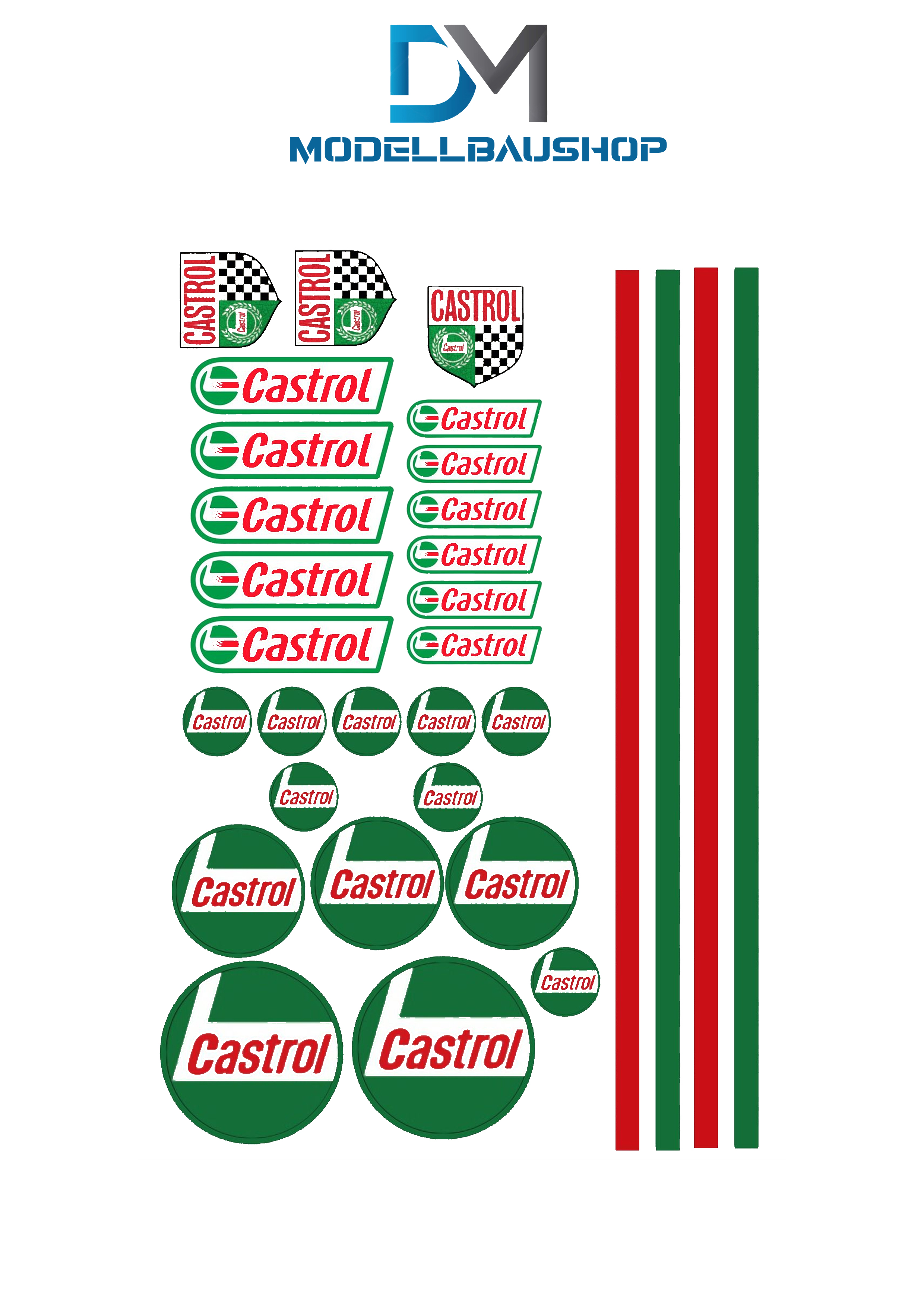 Decalbogen Sticker A4 Castrol Racing Modellauto Tuning Design 1:18