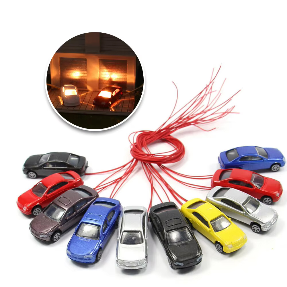 5 Stk. 1:87 H0 Miniatur Autos beleuchtet Fahrzeuge LED Landschaft Modellbau