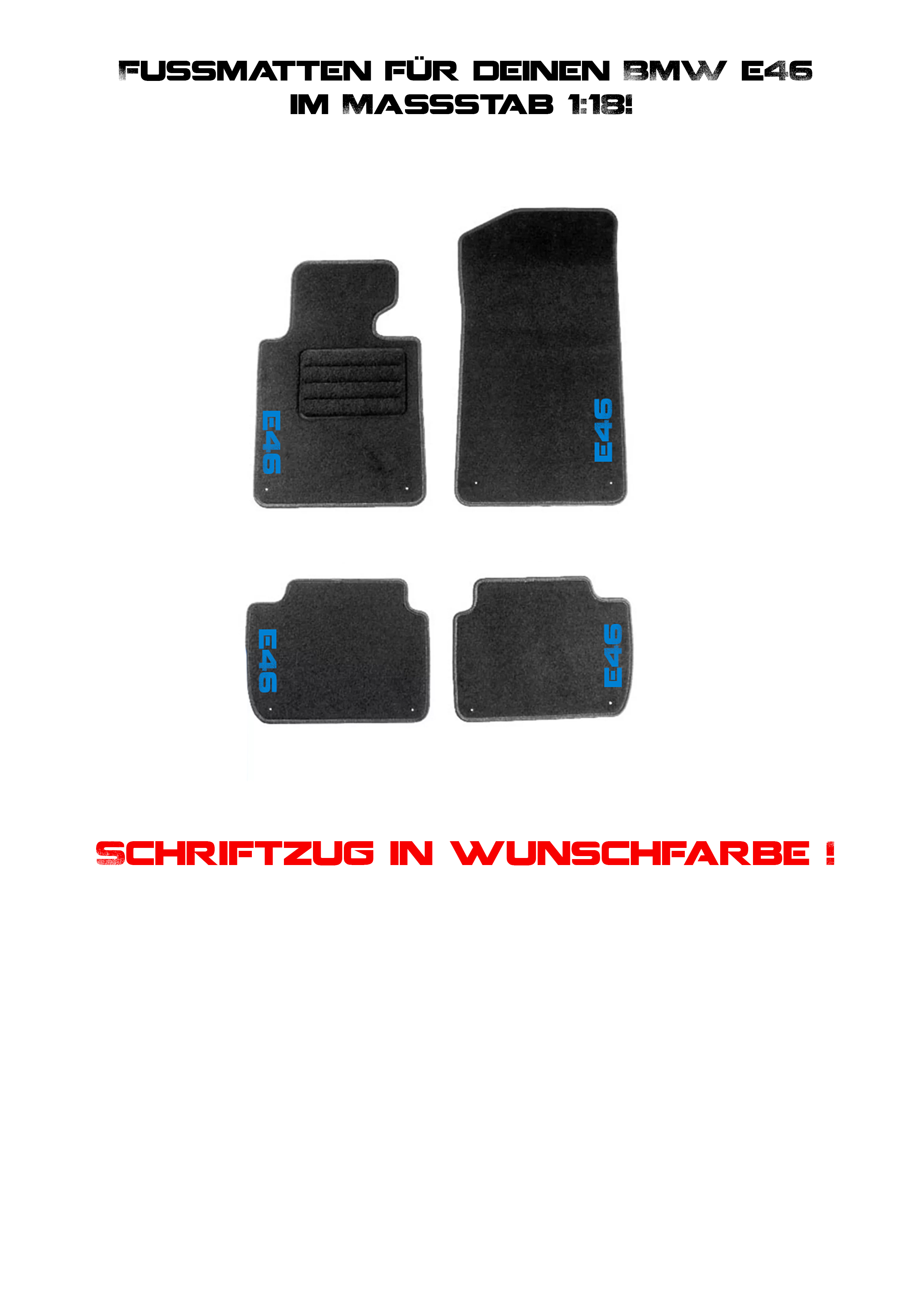 Fußmatten für BMW E46 Coupe Limo Touring Compact Modellauto Tuning 1:18