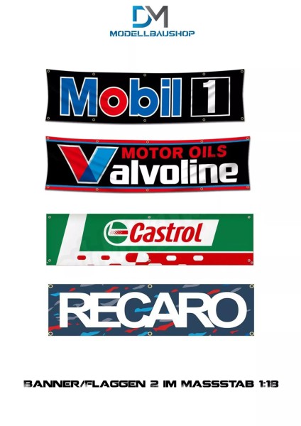 Banner Flaggen 2 1:18 Diorama Modellbau Werkstatt Garage Tuning