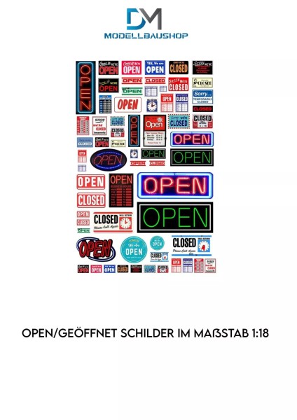 Open Geöffnet Schilder Tuning 1:18 Diorama Modellbau Werkstatt Garage