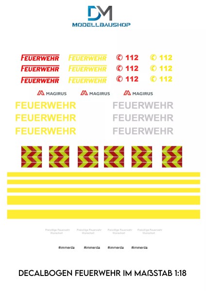 Feuerwehr Feuerwehrauto Decal Folie Modellbau 1:43 Diorama