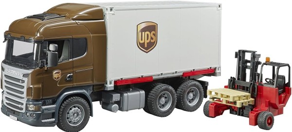 bruder Scania R-Serie UPS Logistik-LKW u. Mitnahmestapler