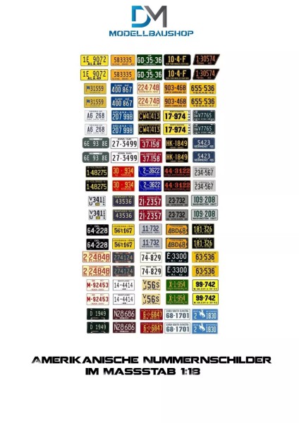 Amerikanische Nummernschilder 1:18 Diorama Modellbau Werkstatt Garage Tuning