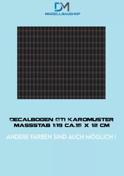 Sitzbezug Bezugsstoff Karomuster GTI Optik Modellauto Tuning 1:18 Decal