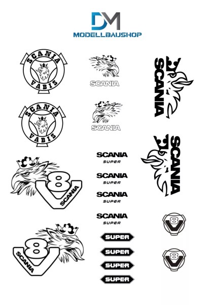 Scania V8 Decalbogen Tuning LKW Diorama Modellauto Werkstatt 1:14 - 1:16