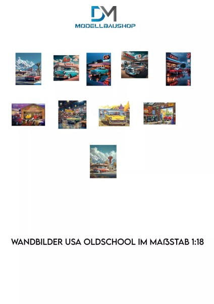 Wandbilder USA Oldschool Tuning 1:18 Diorama Modellbau Werkstatt Garage